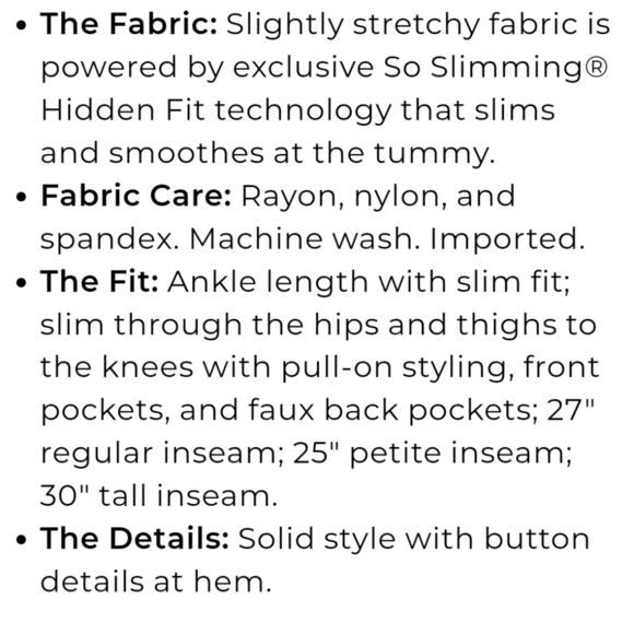 NEW! CHICO'S So Slimming Bridgitte Button Hem Ankle Pull On Pants. - Picture 5 of 12